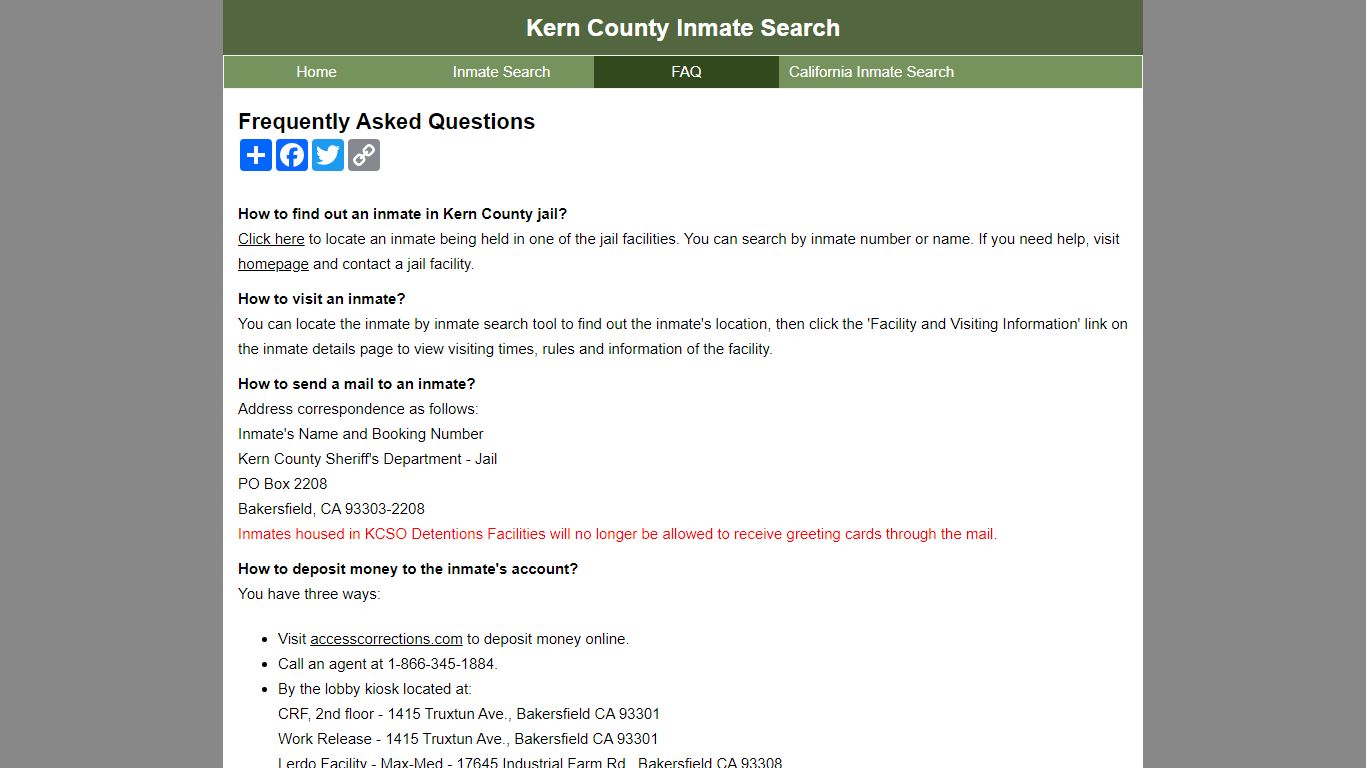 Frequently Asked Questions - Kern County Inmate Search